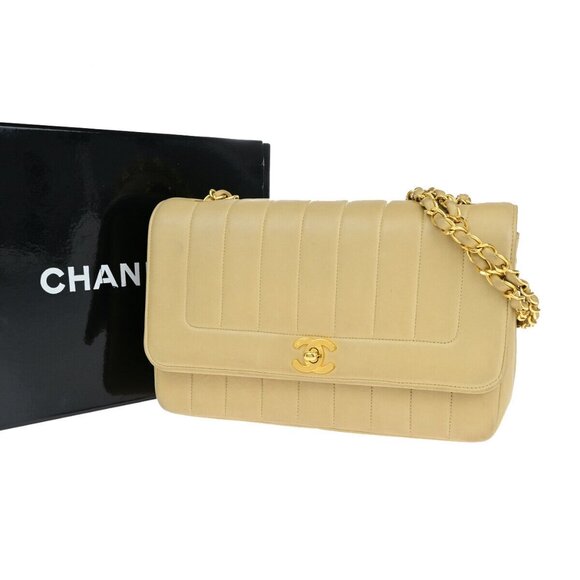 CHANEL CC Logo Mademoiselle Chain Shoulder Bag Leather Beige GHW France - Picture 1 of 16